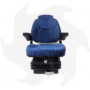 Asiento Activo en terciopelo negro con reposabrazos y reposacabezas de muelles adaptable a máquinas agrícolas asiento completo