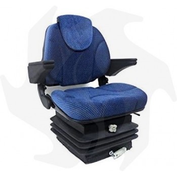 Asiento Activo en terciopelo negro con reposabrazos y reposacabezas de muelles adaptable a máquinas agrícolas asiento completo