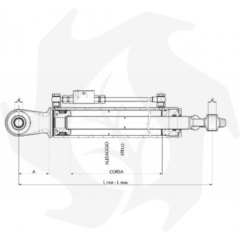 Hydraulic third point 650 - 1030 mm for tractor with 25.4 mm holes Hydraulic third point with front and rear joint