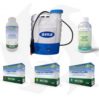 Kit protezione naturale Bottos - Set di prodotti liquidi per cura del prato e pompa a spalla da 16L a batteria Kit semina e c...