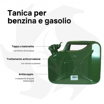 Depósito metálico homologado para el almacenamiento de gasolina o gasóleo, capacidad 10 litros Depósito de combustible