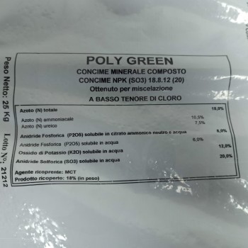 POLY GREEN 18-8-12 Bottos - 25Kg Engrais professionnel pour la pelouse de type équilibré et universel Engrais pour pelouse