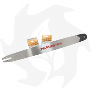 Professional bar TSUMURA ​​SOLID 3/8 1.6mm 91 links of 70cm with replaceable reinforced tip + 2 chains Chainsaw bar
