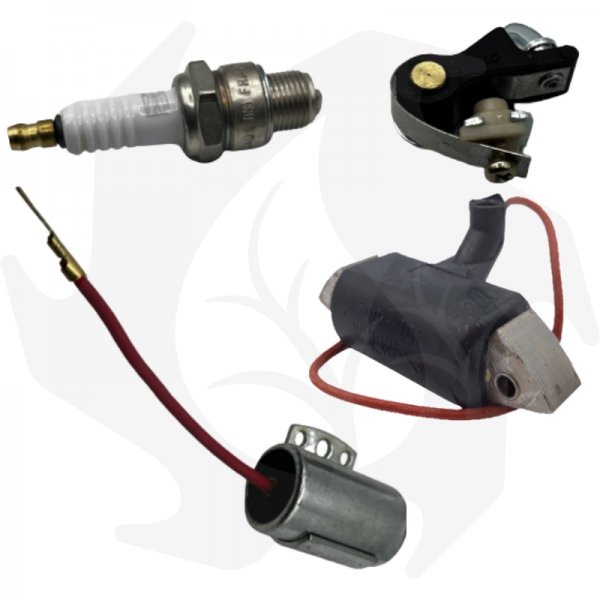 Kit puntine platinate, condensatore e candela per motore ACME AL21 Kit completo puntine platinate, condensatore candela e bobina di accensione per motore ACME AL215-290-330 - immagine 1