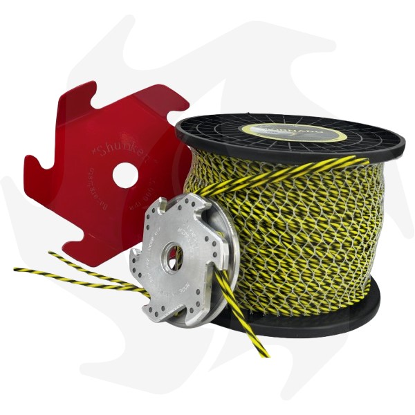 Kit testina Uragano + disco antigroviglio Shuriken + filo tornado da 4mm per decespugliatore